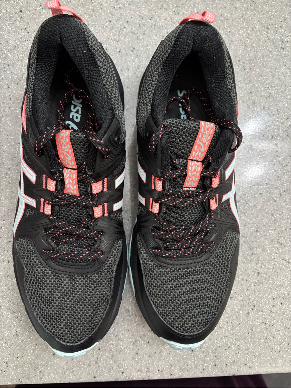 Asics Black Athletic Shoes with Coral Accents